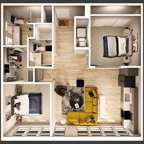 Floor plan for 2 beds, 2 baths, 1063 sqft
